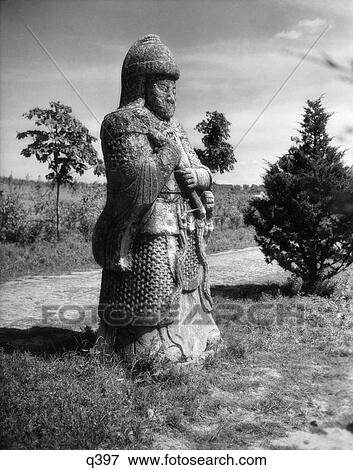 Stock Photo - 1920 1920S 1930 1930S Ancient Statue Of Military Official On Road To Ming Tombs Nanking China Statues Dynasty Rrr Retro . Fotosearch