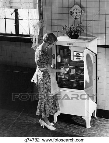 1920 1920S Retro Woman Dish Refrigerator Kitchen Window Heels View Large Photo Image Stock Image - 1920 1920S Retro Woman Dish Refrigerator Kitchen Window Heels. Fotosearch