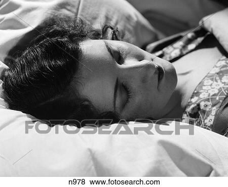 1920S 1930S Brunette Woman Head On Pillow Sleeping Asleep View Large Photo Image Stock Photo - 1920S 1930S Brunette Woman Head On Pillow Sleeping Asleep . Fotosearch