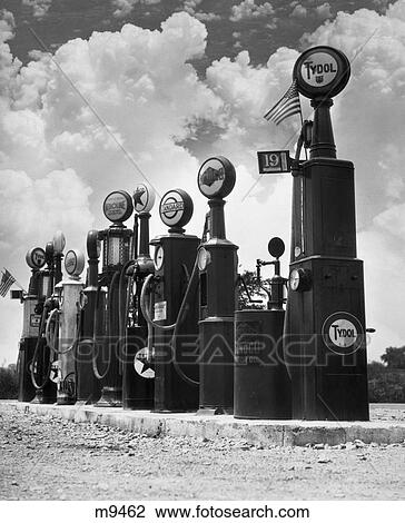 1920S-30S Line-Up Of Gas Pumps View Large Photo Image Stock Image - 1920S-30S Line-Up Of Gas Pumps . Fotosearch