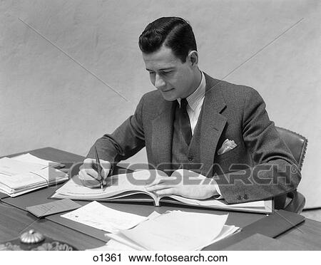 1930 1930s Man At Desk In Office Writing Stock Image O1361