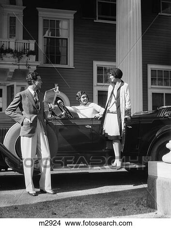 1930 1930S Men Woman Standing House Car View Large Photo Image Picture - 1930 1930S Men Woman Standing House Car . Fotosearch