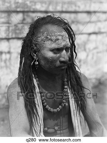 1930 1930s Portrait Hindu Fakir Bombay Messy Matted Hair Dusty