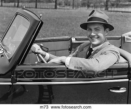 1930 1930S Retro Convertible Man Driving Smile Car View Large Photo Image Stock Image - 1930 1930S Retro Convertible Man Driving Smile Car . Fotosearch
