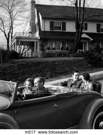 1930 1930S Retro Couples Convertible Car Ride Generations Double Date View Large Photo Image Stock Photo - 1930 1930S Retro Couples Convertible Car Ride Generations Double Date . Fotosearch