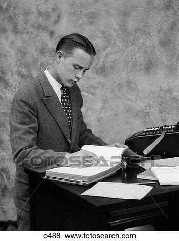 1930 1930S Retro Man Pencil Accounting Suit Pencil Books View Large Photo Image Stock Photo - 1930 1930S Retro Man Pencil Accounting Suit Pencil Books . Fotosearch