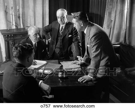 1930 1930S Retro Men Desk Meeting Suits Business View Large Photo Image Stock Photo - 1930 1930S Retro Men Desk Meeting Suits Business . Fotosearch
