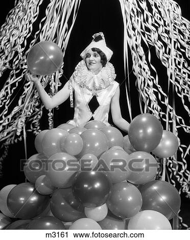 1930 1930S Retro Woman Clown Balloons Streamers View Large Photo Image Stock Image - 1930 1930S Retro Woman Clown Balloons Streamers . Fotosearch