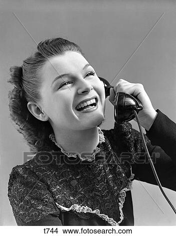 1930 1930S Woman Talking Laughing On Telephone View Large Photo Image Picture - 1930 1930S Woman Talking Laughing On Telephone . Fotosearch