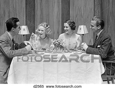 1930S 1940S 2 Couples Dining At Restaurant Table View Large Photo Image Stock Photography - 1930S 1940S 2 Couples Dining At Restaurant Table . Fotosearch