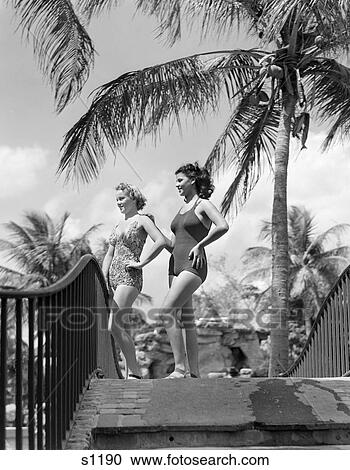 1930S 1940S 2 Women Posing Bathing Suit Suits Palm Tree Trees Palms Tropics Tropical View Large Photo Image Stock Image - 1930S 1940S 2 Women Posing Bathing Suit Suits Palm Tree Trees Palms Tropics Tropical. Fotosearch