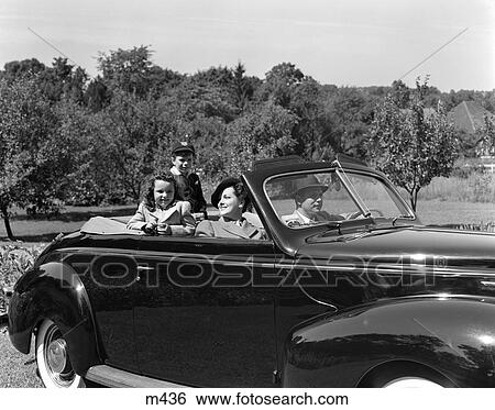 1930S 1940S Family In Convertible Car In Country Landscape Mother Father Daughter Son Travel Sunday Drive View Large Photo Image Stock Photograph - 1930S 1940S Family In Convertible Car In Country Landscape Mother Father Daughter Son Travel Sunday Drive . Fotosearch