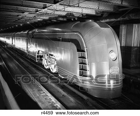 Stock Photo - 1930S Angled View Of New York Central Streamlined Passenger Train . Fotosearch