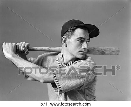 Stock Image - 1930S Baseball Player About To Swing The Bat Profile . Fotosearch