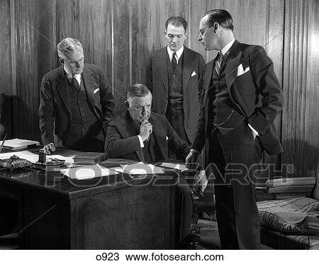 1930S Four Businessmen Conference Office Serious Expressions View Large Photo Image Stock Image - 1930S Four Businessmen Conference Office Serious Expressions . Fotosearch
