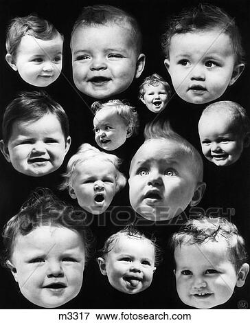 1930S Montage Of Baby Heads With Various Expressions Floating On Black Background View Large Photo Image Stock Photo - 1930S Montage Of Baby Heads With Various Expressions Floating On Black Background . Fotosearch