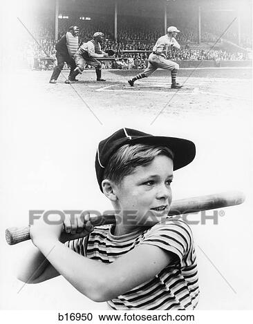 1930S Montage Of Boy At Bat With Professional Baseball Game In Progress View Large Photo Image Stock Image - 1930S Montage Of Boy At Bat With Professional Baseball Game In Progress . Fotosearch