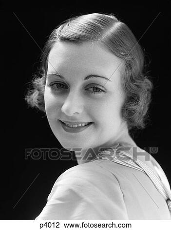 1930s Smiling Woman Looking Over Her Shoulder Beauty Fashion