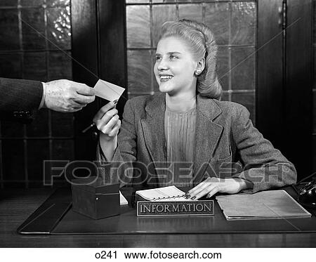 1940 1940S Woman Appointment Smile Information Desk Scretary Receptionist Business View Large Photo Image Stock Image - 1940 1940S Woman Appointment Smile Information Desk Scretary Receptionist Business . Fotosearch
