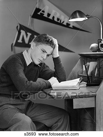 1940 1940S Young Boy Studying In Room With Army Banners In Background View Large Photo Image Stock Image - 1940 1940S Young Boy Studying In Room With Army Banners In Background . Fotosearch