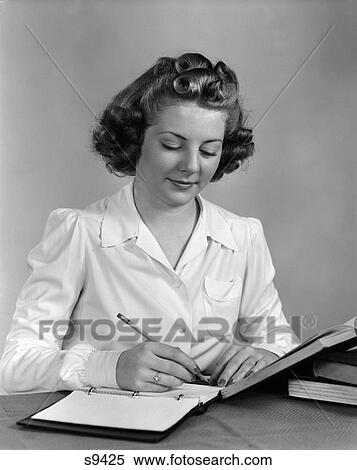 1940 1940S Young Woman Writing And Studying View Large Photo Image Stock Photography - 1940 1940S Young Woman Writing And Studying . Fotosearch