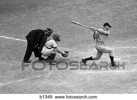 Stock Photo - 1940S 1950S Batter Swings Strike At Home Plate Atheletics And Washington September 3 1947. Fotosearch
