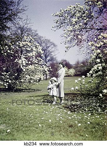 Picture - 1940S 1950S Girl Woman Mother Daughter Walking Spring Landscape. Fotosearch