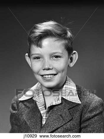 1940S 1950S Smiling Boy Portrait Plaid Shirt Wool Jacket School Picture View Large Photo Image Stock Photo - 1940S 1950S Smiling Boy Portrait Plaid Shirt Wool Jacket School Picture . Fotosearch