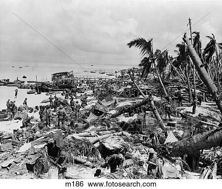 1940S Beach At Tarawa As The 6Th Regiment Of Marines Lands View Large Photo Image Stock Photograph - 1940S Beach At Tarawa As The 6Th Regiment Of Marines Lands . Fotosearch