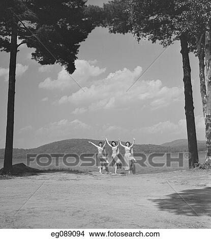 1940S Thee Female Dancers By Lakeside View Large Photo Image Picture - 1940S Thee Female Dancers By Lakeside. Fotosearch