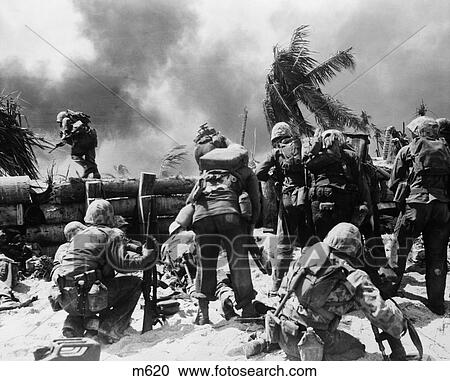 1940S Us Marines Soldiers Leave Narrow Beachhead To Attack Japanese Positions In Pacific Combat Guns Weapons Battle View Large Photo Image Stock Image - 1940S Us Marines Soldiers Leave Narrow Beachhead To Attack Japanese Positions In Pacific Combat Guns Weapons Battle . Fotosearch