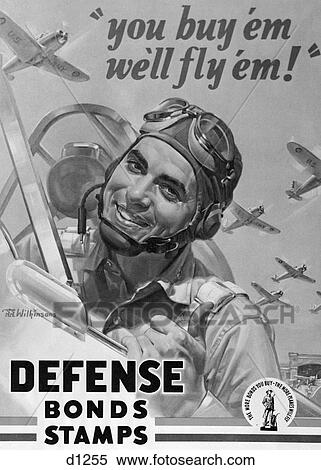 Stock Photography - Defense Bond & Stamp Poster From World War Two With Fighter Pilot Saying You Buy Em We Fly Em . Fotosearch