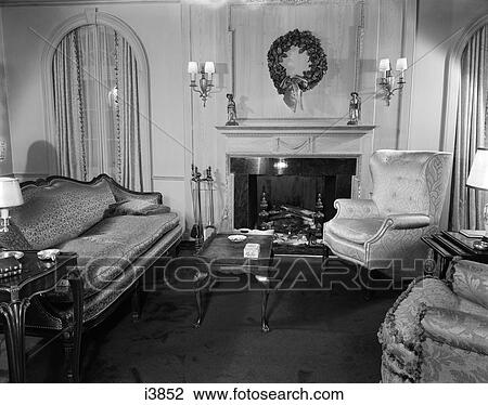 Stock Image - Living Room Sitting Room 1940 1940S Retro. Fotosearch