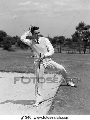Man Golfer Sandtrap Headscratch 1940S Retro View Large Photo Image Stock Photograph - Man Golfer Sandtrap Headscratch 1940S Retro. Fotosearch