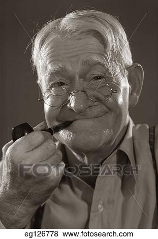 Retro Smiling Character Elderly Man Smoking Pipe View Large Photo Image Stock Photo - Retro Smiling Character Elderly Man Smoking Pipe. Fotosearch