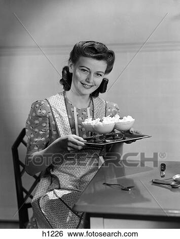 Woman Kitchen Dessert Smile Apron 1940S Retro View Large Photo Image Stock Photograph - Woman Kitchen Dessert Smile Apron 1940S Retro. Fotosearch