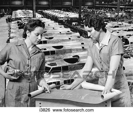 Women Workers Blueprints Factory 1940 1940S Rosie Riveter Woman Wartime Worker Ww2 Wwii World War 2 Airplane Airplanes View Large Photo Image Stock Photograph - Women Workers Blueprints Factory 1940 1940S Rosie Riveter Woman Wartime Worker Ww2 Wwii World War 2 Airplane Airplanes. Fotosearch