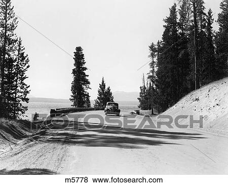 Yellowstone National Park Lake Car Road 1940 1940S Retro View Large Photo Image Stock Photo - Yellowstone National Park Lake Car Road 1940 1940S Retro. Fotosearch