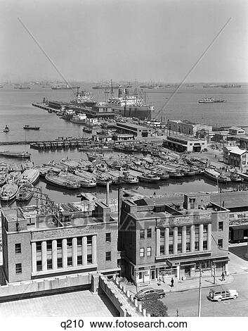 Stock Image - 1950 1950S Dock Docks Pier Harbor Of Yokohama Japan . Fotosearch