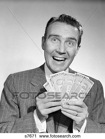 1950 1950S Man In Suit Holding Money Exaggerated Smile View Large Photo Image Stock Image - 1950 1950S Man In Suit Holding Money Exaggerated Smile . Fotosearch