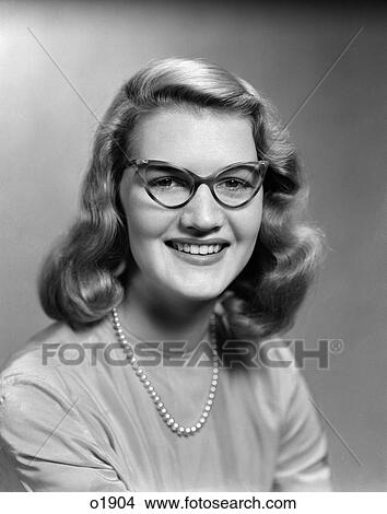 Picture - 1950 1950S Portrait Of Young Woman Wearing Pointed Eye Glasses . Fotosearch