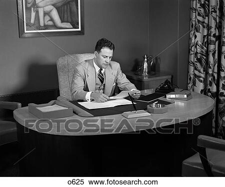Stock Photography - 1950 1950S Retro Man Business Desk Suit . Fotosearch