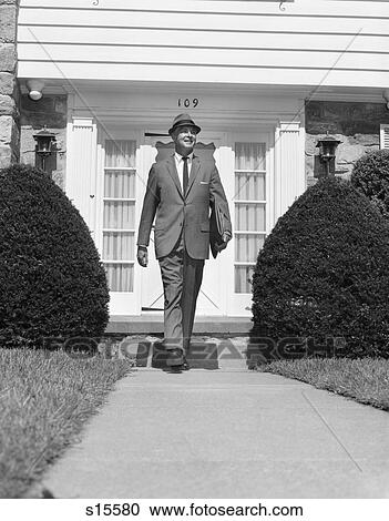 1950 1950S Retro Man House Sidewalk Hat Suit Walking Tie Portfolio View Large Photo Image Stock Image - 1950 1950S Retro Man House Sidewalk Hat Suit Walking Tie Portfolio. Fotosearch