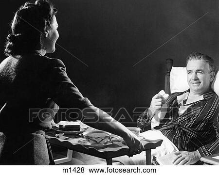 1950 1950S Retro Man Sick Bed Nurse Handkerchief Breakfast Robe Soup Sandwich View Large Photo Image Stock Photo - 1950 1950S Retro Man Sick Bed Nurse Handkerchief Breakfast Robe Soup Sandwich . Fotosearch
