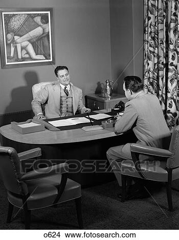 1950 1950S Retro Men Business Meeting Desk Suit View Large Photo Image Picture - 1950 1950S Retro Men Business Meeting Desk Suit . Fotosearch