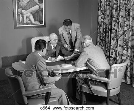 1950 1950S Retro Men Meeting Suits Desk View Large Photo Image Picture - 1950 1950S Retro Men Meeting Suits Desk . Fotosearch