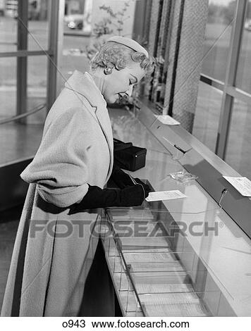 1950 1950S Retro Woman Bank Money Gloves Overcoat Hat Signature Finance View Large Photo Image Stock Image - 1950 1950S Retro Woman Bank Money Gloves Overcoat Hat Signature Finance . Fotosearch