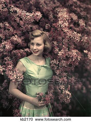 1950 1950S Retro Woman Flowers Smile Portrait View Large Photo Image Stock Image - 1950 1950S Retro Woman Flowers Smile Portrait. Fotosearch