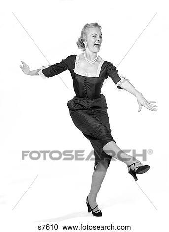 1950 1950S Woman Dancing Kicking View Large Photo Image Stock Image - 1950 1950S Woman Dancing Kicking . Fotosearch