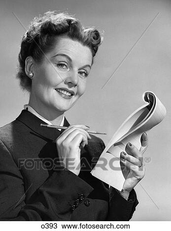 1950 1950S Woman Secretart Notes Pencil Pad Smile Business View Large Photo Image Stock Image - 1950 1950S Woman Secretart Notes Pencil Pad Smile Business . Fotosearch